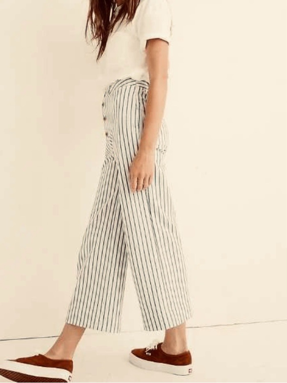 Madewell Women’s Cream Wide-Leg Crop Pants with Black Pinstripes, Sz 27. NWOT - Picture 14 of 15